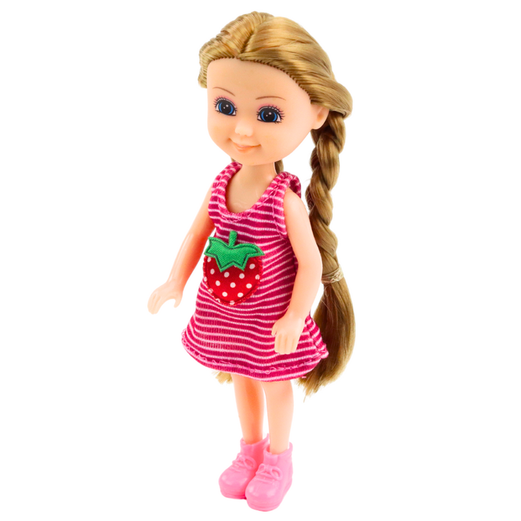 Lean Toys, mini lalka z akcesoriami, różowa, 14 cm