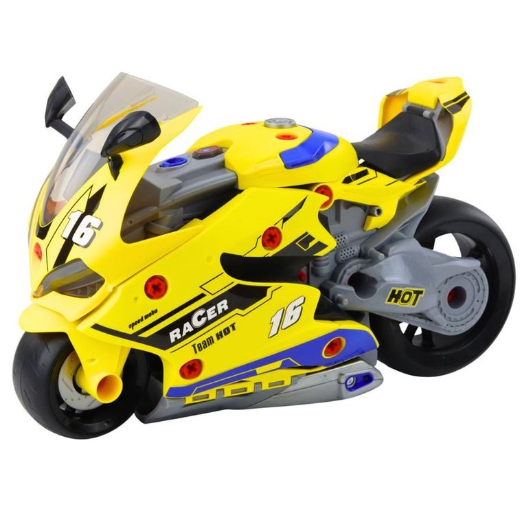 Lean Toys, motocykl do rozkręcania, warsztat, interaktywny, żółty