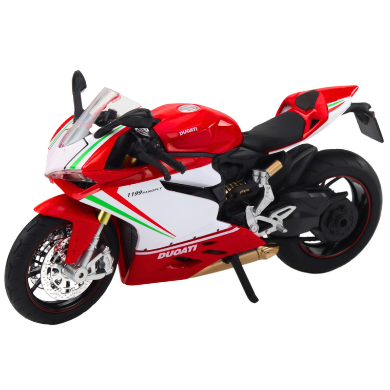 Lean Toys, motocykl metalowy, czerwono biały światła dźwięki