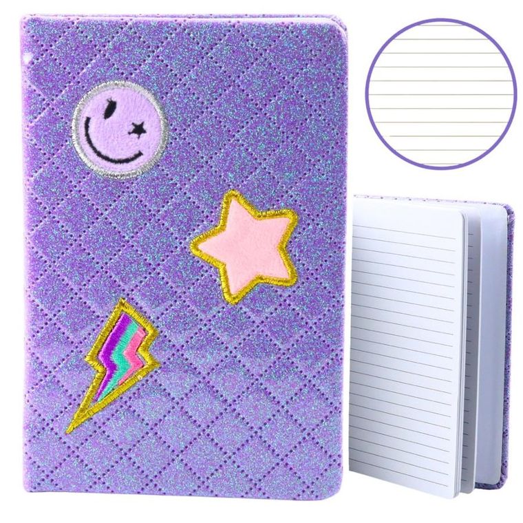Lean Toys, notatnik B6, 80 kartek, linia, brokat i naszywki, fioletowy, 1 szt.