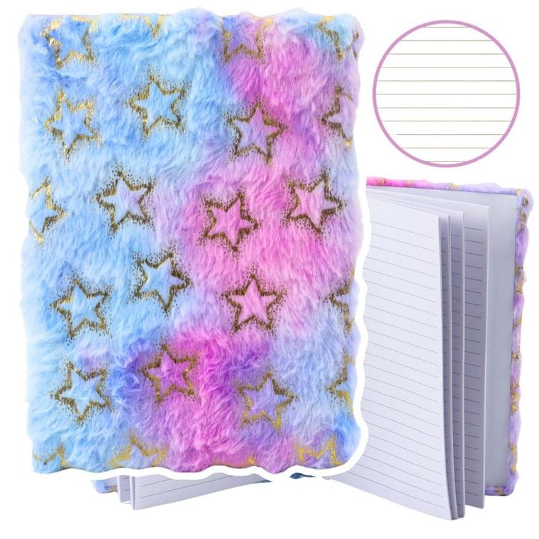 Lean Toys, notatnik pluszowy A5, 80 kartek, linia, Złote gwiazdki