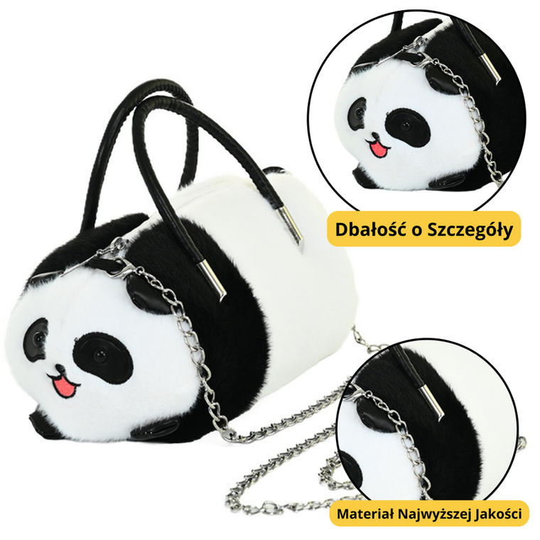 Lean Toys, panda, torba z łańcuszkiem w kształcie maskotki, czarno-biała, 20 cm