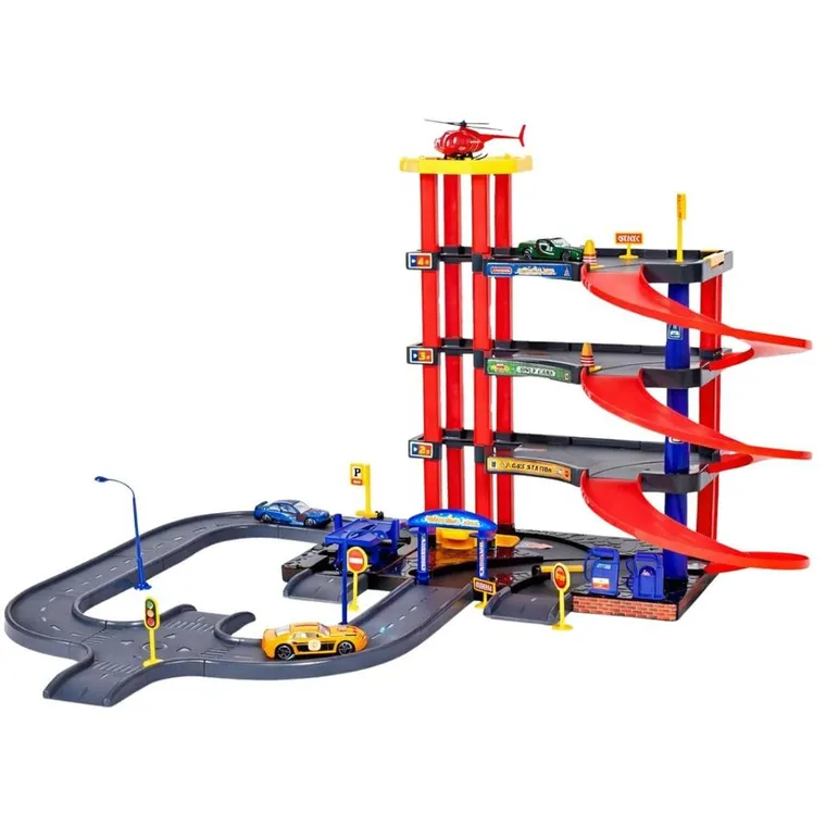 Lean Toys, parking 4 poziomowy z windą, helikopter i autka, 70 elementów