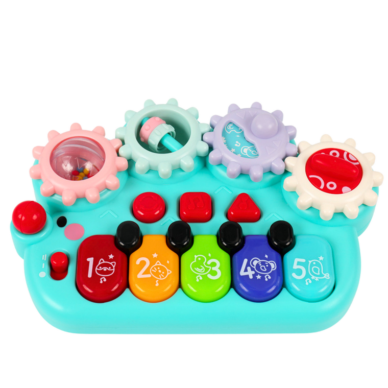 Lean Toys, pianinko interaktywne dla dzieci koła zębate, niebieskie