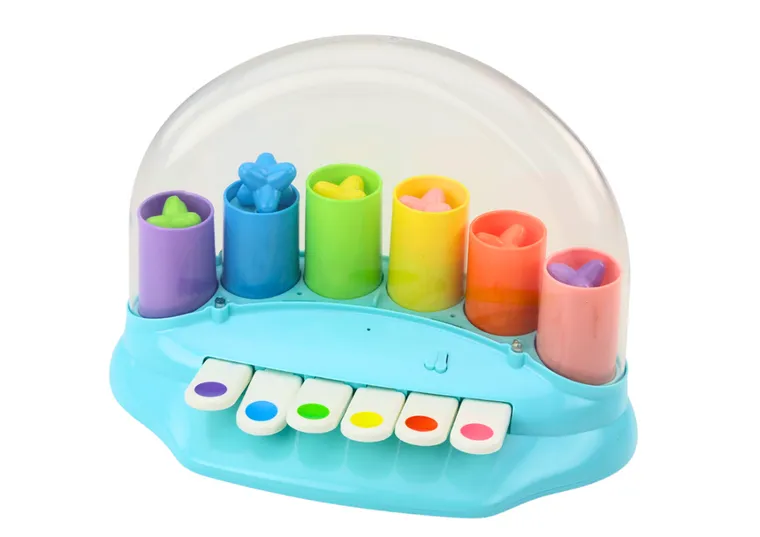 Lean Toys, pianinko z wyskakującymi gwiazdkami, iinteraktywna zabawka myzyczna, niebieskie