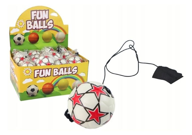 Lean Toys, piłka nożna na gumce, biała z gwiazdami, 6cm