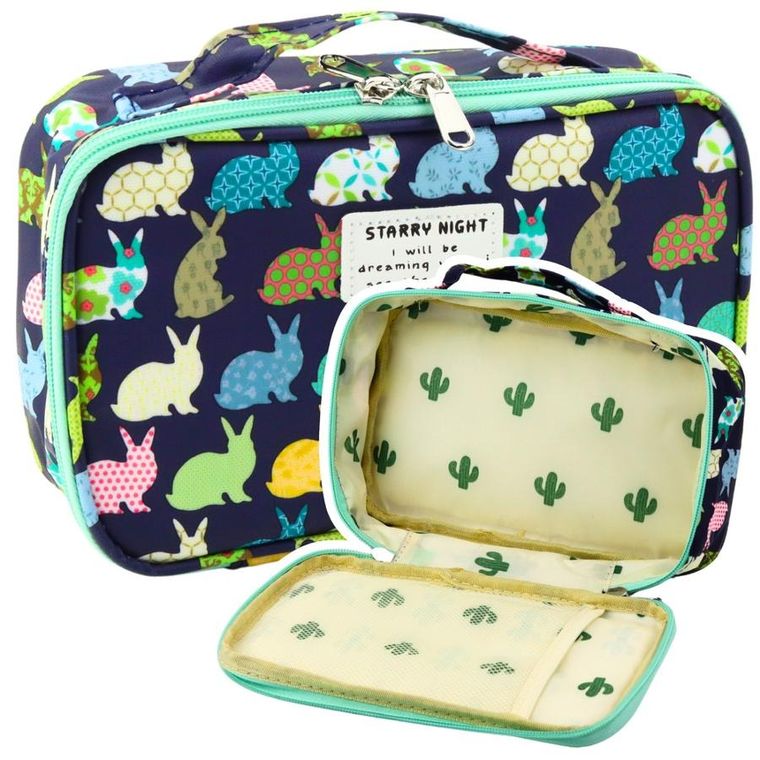 Lean Toys, piórnik owalny, granatowy, Króliki, 22,5 cm