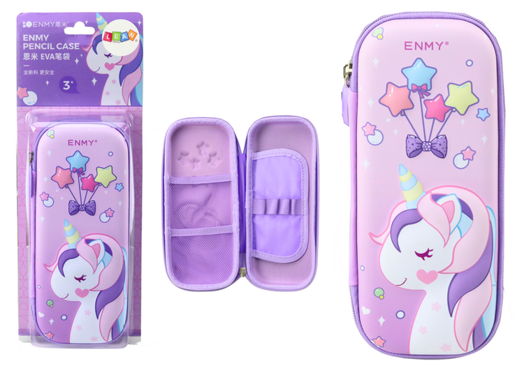 Lean Toys, piórnik owalny, jednorożec, fioletowy