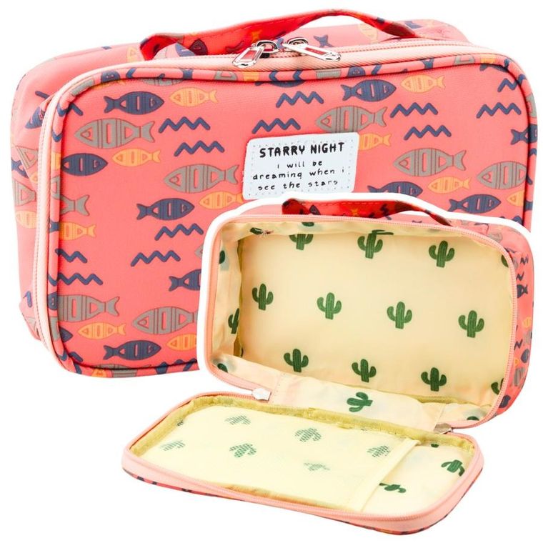 Lean Toys, piórnik owalny, różowy, Ryby, 22,5 cm