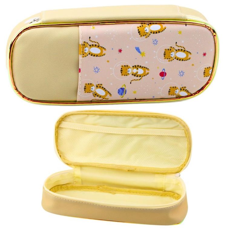 Lean Toys, piórnik owalny, żółty, Kosmiczne Tygryski, 24 cm