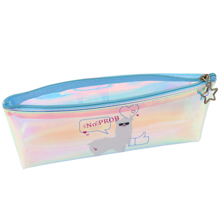 Lean Toys, piórnik saszetka, holograficzny z lamą, niebieski, 21-6 cm