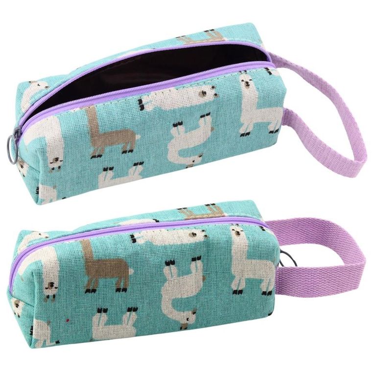 Lean Toys, piórnik saszetka, z rączką, turkusowy, Lamy