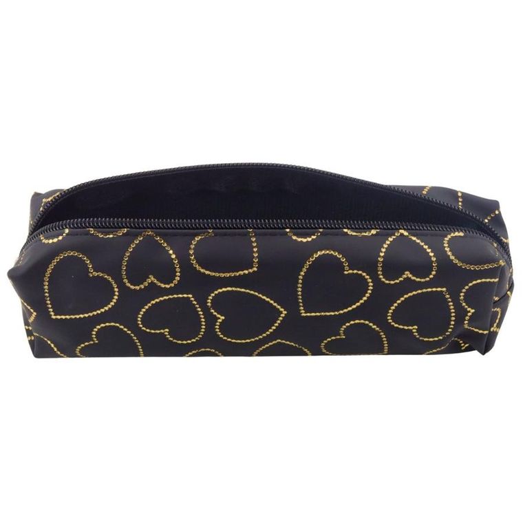 Lean Toys, piórnik saszetka, złote serca czarny