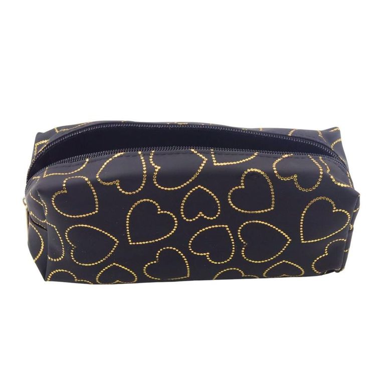 Lean Toys, piórnik saszetka, złote serca czarny