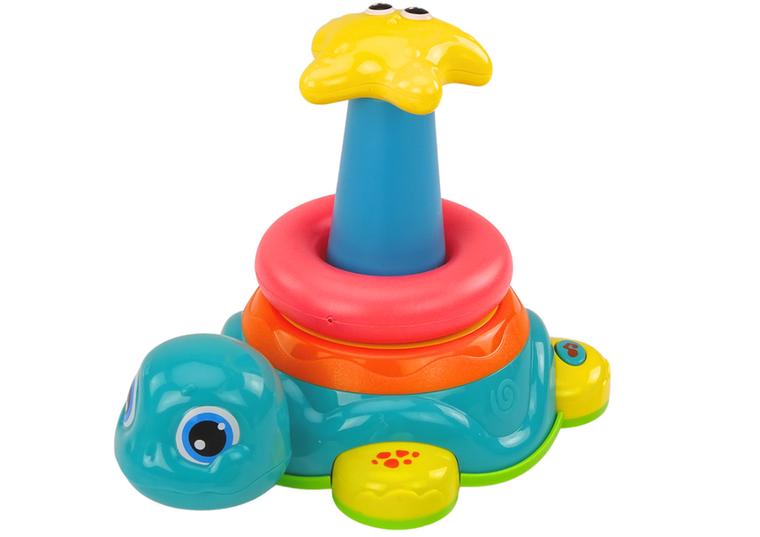 Lean Toys, piramidka, jeżdżący żółwik, 2w1, zabawka interaktywna