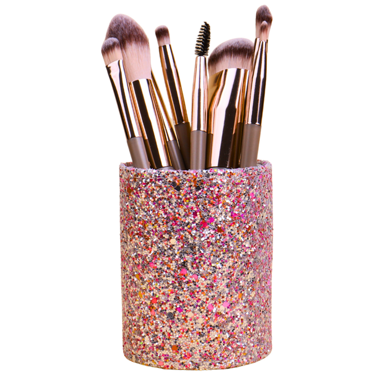 Lean Toys, pojemnik na pędzle i akcesoria, brokatowy różowy