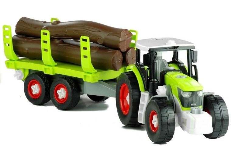 Lean Toys, rozkręcany traktor z przyczepą z drewnem, 43 cm