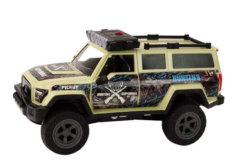 Lean Toys, samochód terenowy myśliwski, interaktywny pojazd z akcesoriami, beżowy