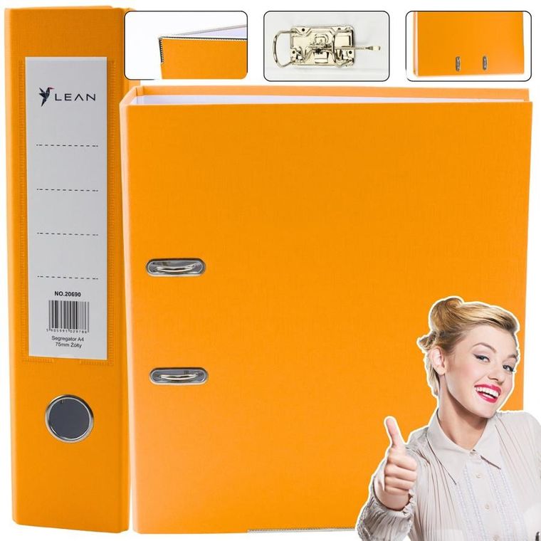 Lean Toys, segregator A4, 75 mm, żółty