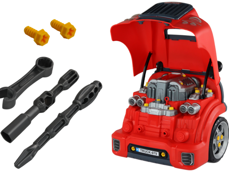 Lean Toys, silnik ciężarówki do rozkręcania, czerwony