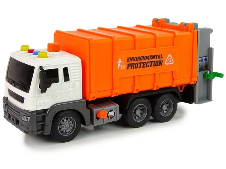 Lean Toys, śmieciarka, pojazd interaktywny z napędem, 1:16, pomarańczowy