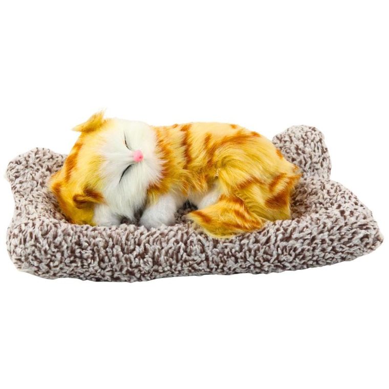 Lean Toys, śpiący rudy kot na poduszce, maskotka