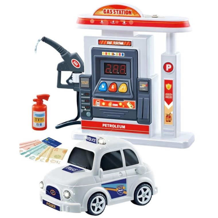 Lean Toys, stacja benzynowa z autkiem, zestaw interaktywny
