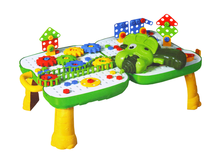 Lean Toys, stolik walizka z klockami i wkrętarką, dinozaur