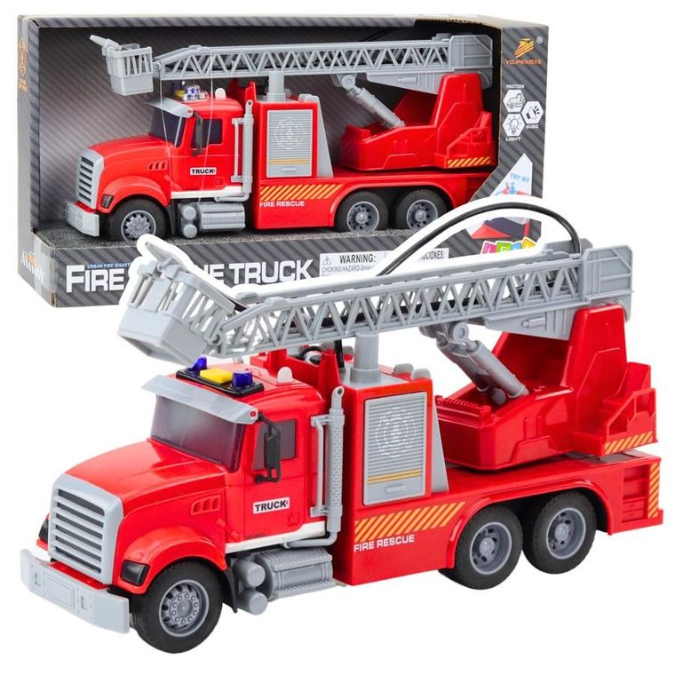 Lean Toys, straż pożarna, pojazd ratunkowy z wysięgnikiem, czerwony