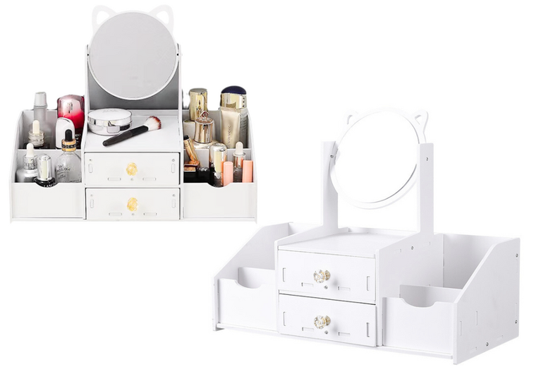 Lean Toys, toaletka dziecięca, lustro z uszami, drewniana, biała