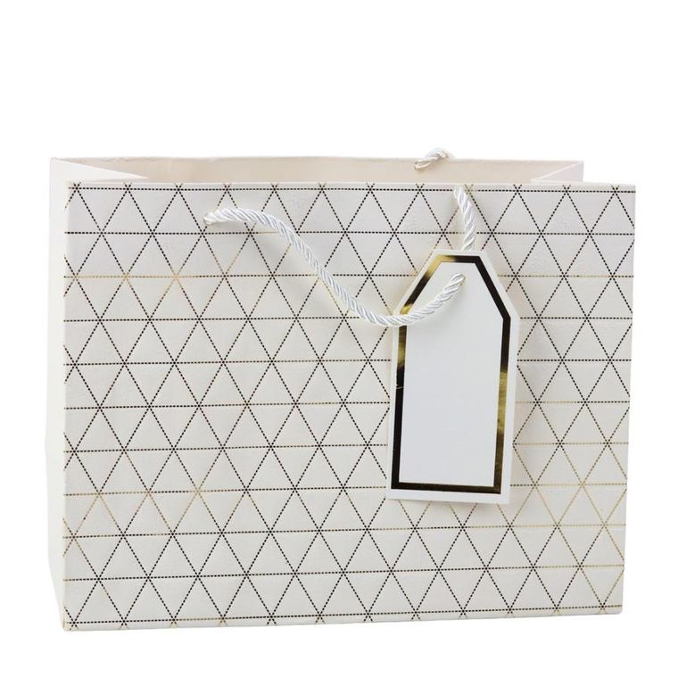 Lean Toys, torba prezentowa geometryczna złote linie, 23-18-10 cm, 1 szt.
