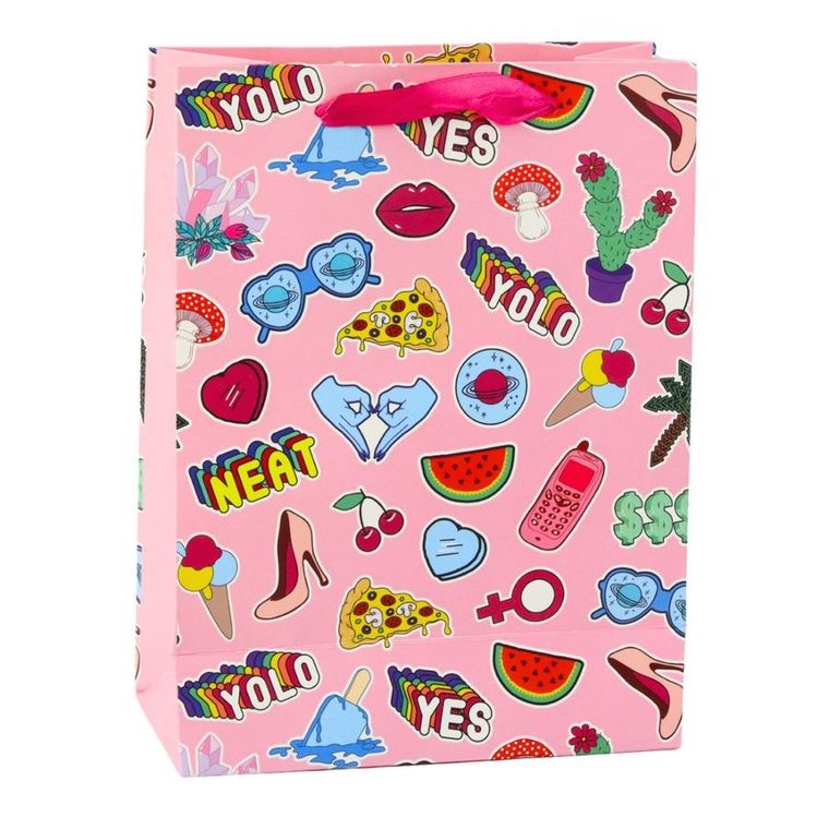 Lean Toys, torba prezentowa naklejki kolorowe znaczki, 23-18-10,5 cm, 1 szt.