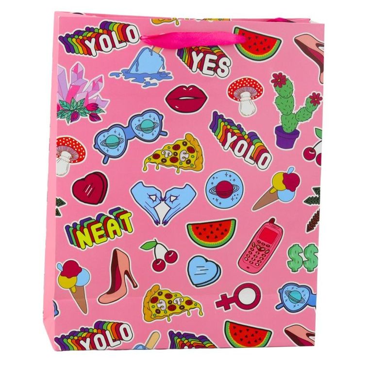 Lean Toys, torba prezentowa naklejki kolorowe znaczki, 32-26-12 cm, 1 szt.