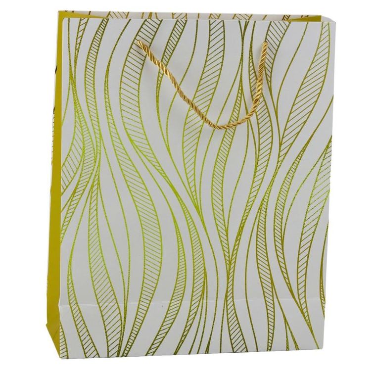 Lean Toys, torba prezentowa papierowa linie faliste złote, 32-26-12 cm, 1 szt.