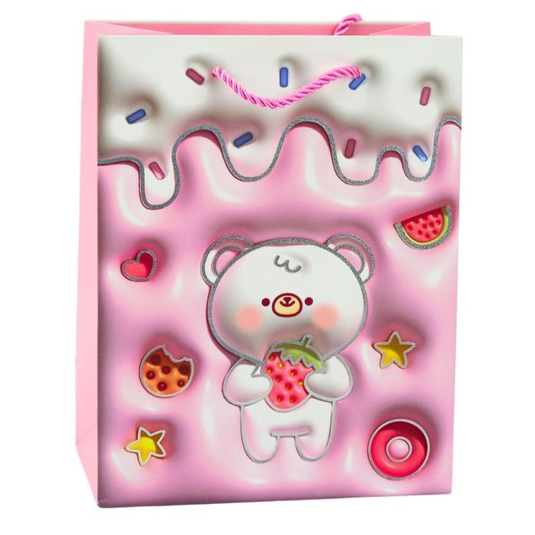 Lean Toys, torba prezentowa papierowa miś pastelowe kolory, 23-18-10,5 cm, 1 szt.