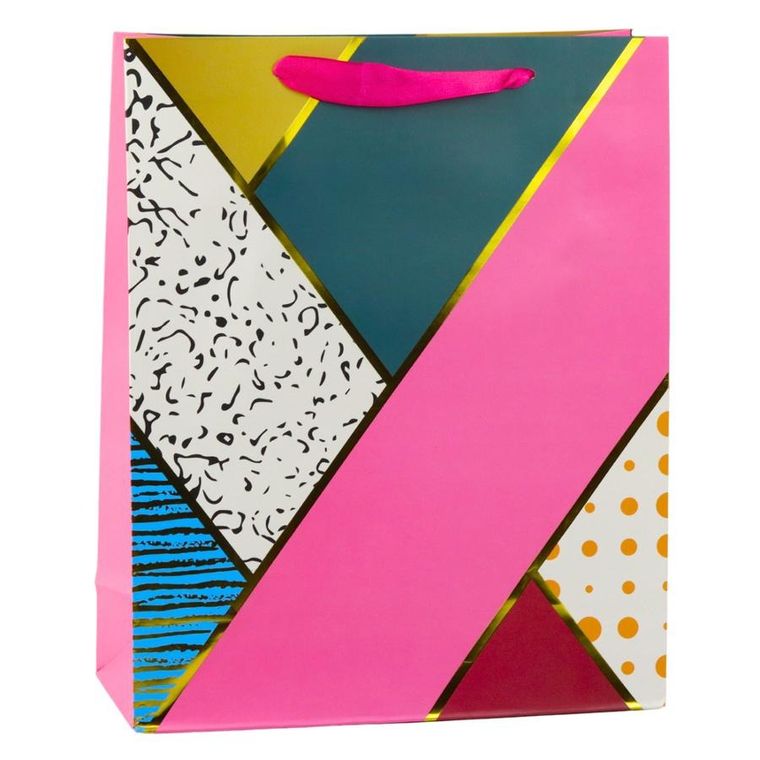 Lean Toys, torba prezentowa papierowa wzory geometryczne, 32-26-12 cm, 1 szt.
