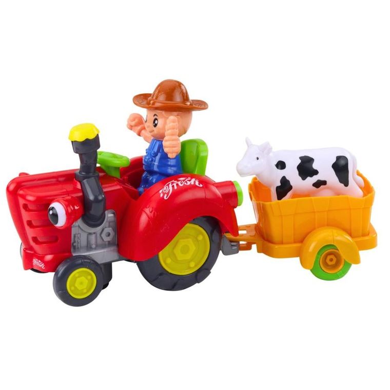 Lean Toys, traktor farmerski z przyczepką, pojazd interaktywny