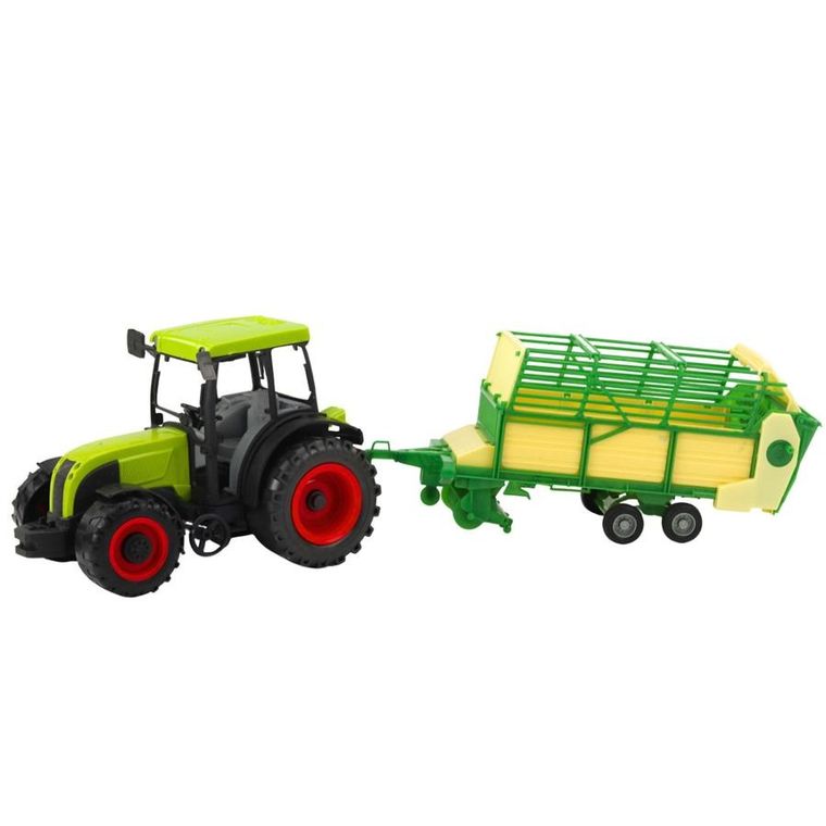 Lean Toys, traktor rolniczy z przyczepą, zielono-żółtą