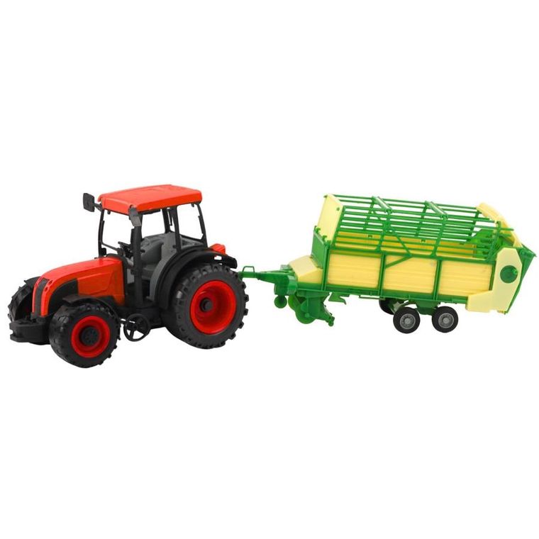 Lean Toys, traktor rolniczy z przyczepą, zielono-żółty