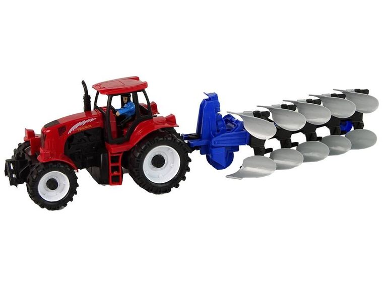 Lean Toys, traktor z pługiem, czerwony