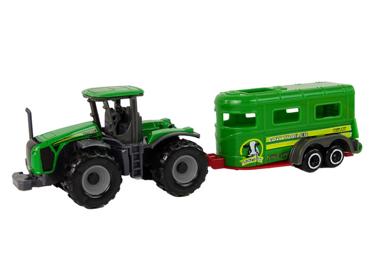 Lean Toys, traktor z przyczepą do transportu zwierząt, zielony