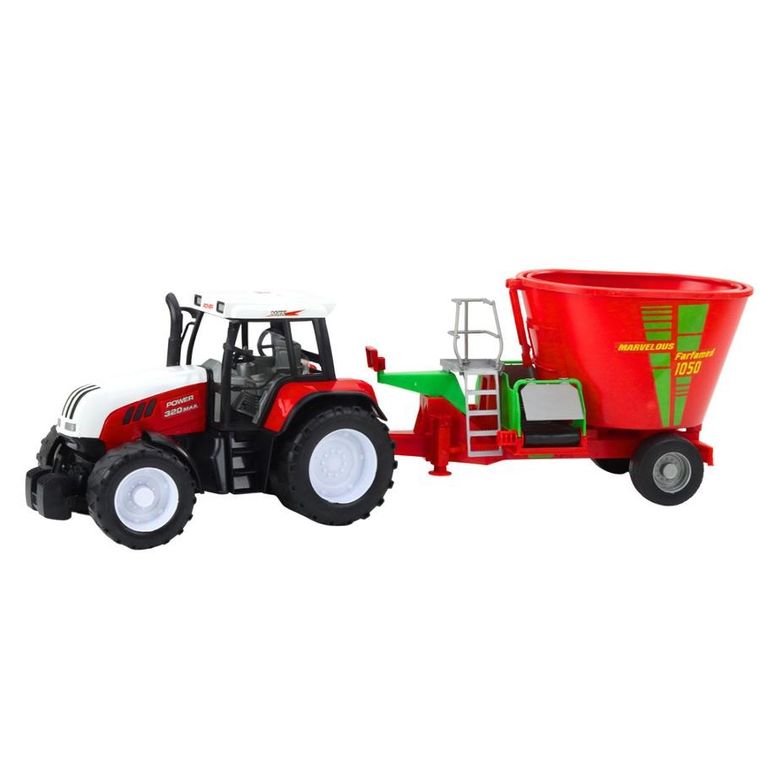 Lean Toys, traktor z przyczepą i mieszalnikiem paszy, czerwony, 60 cm