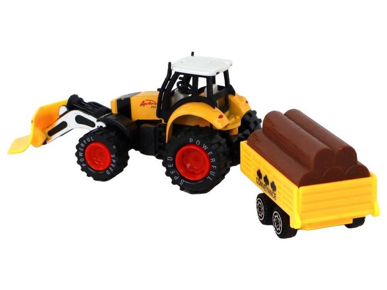 Lean Toys, traktor z przyczepą, pojazd rolniczy, żółta