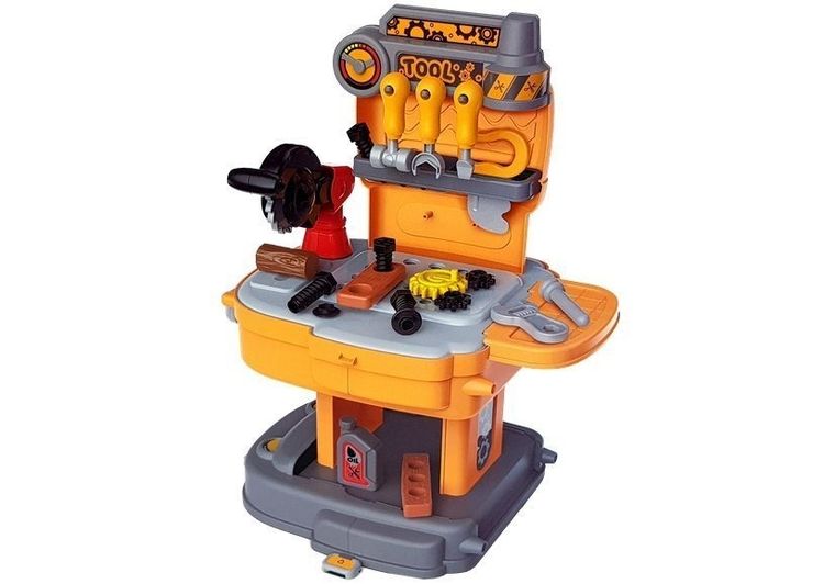Lean Toys, warsztat, narzędzia budowlane, rozkłądany plecak, pomarańczowo-szary