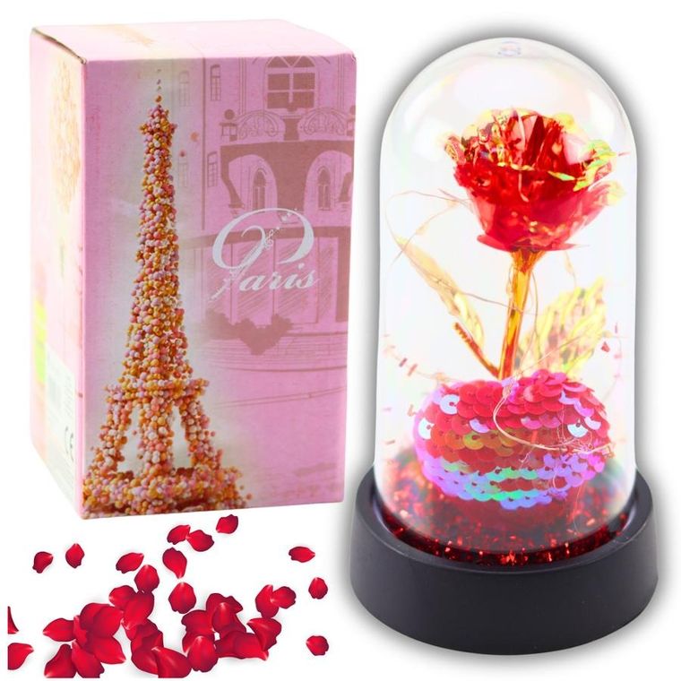 Lean Toys, wieczna róża w kopule, z oświetleniem LED