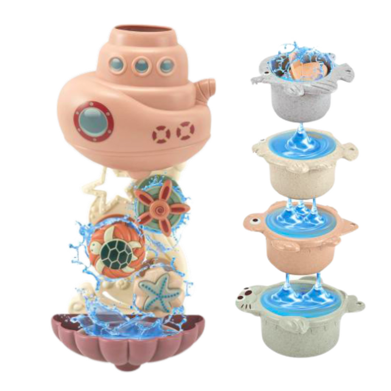 Lean Toys, zabawki do kąpieli, statek podwodny z kubeczkami, 9 elementów