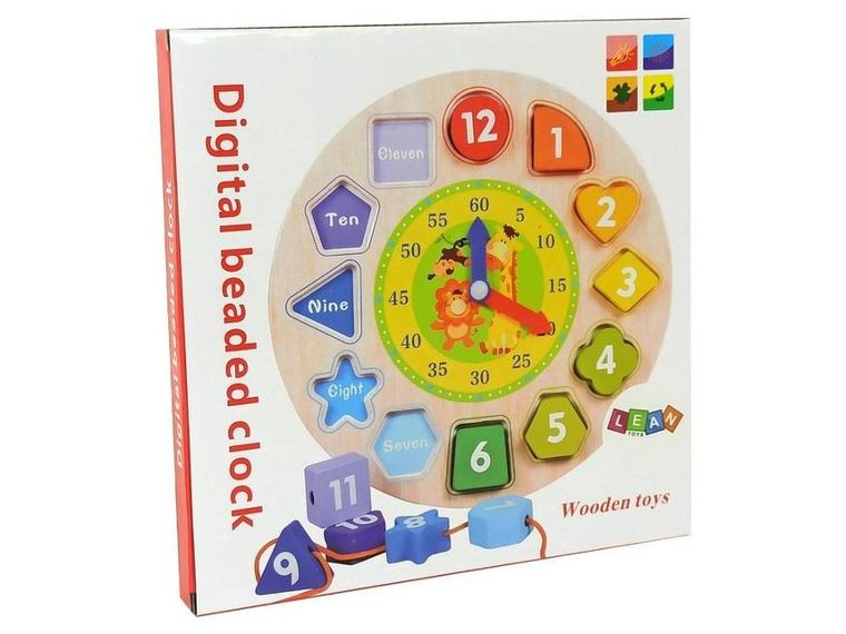 Lean Toys, zegar edukacyjny, drewniany sorter kształtów