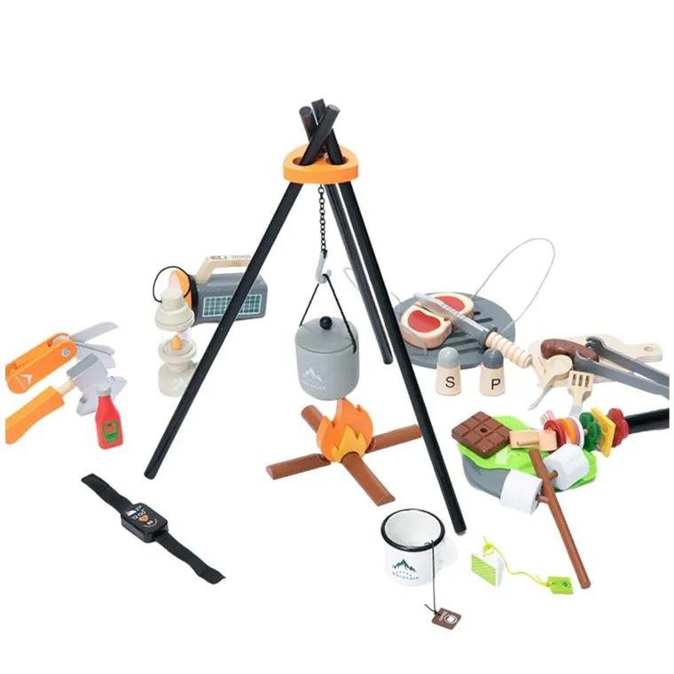 Lean Toys, zestaw do biwakowania drewniany ognisko akcesoria, 45 el