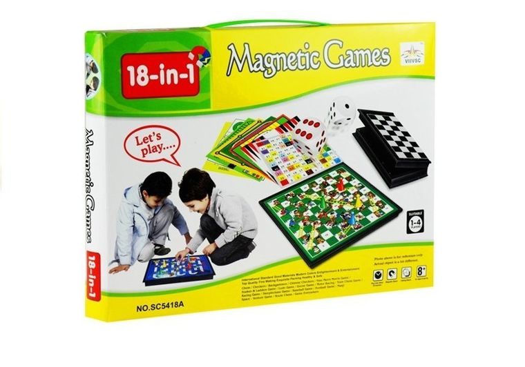 Lean Toys, zestaw magnetycznych gier rodzinnych 18w1