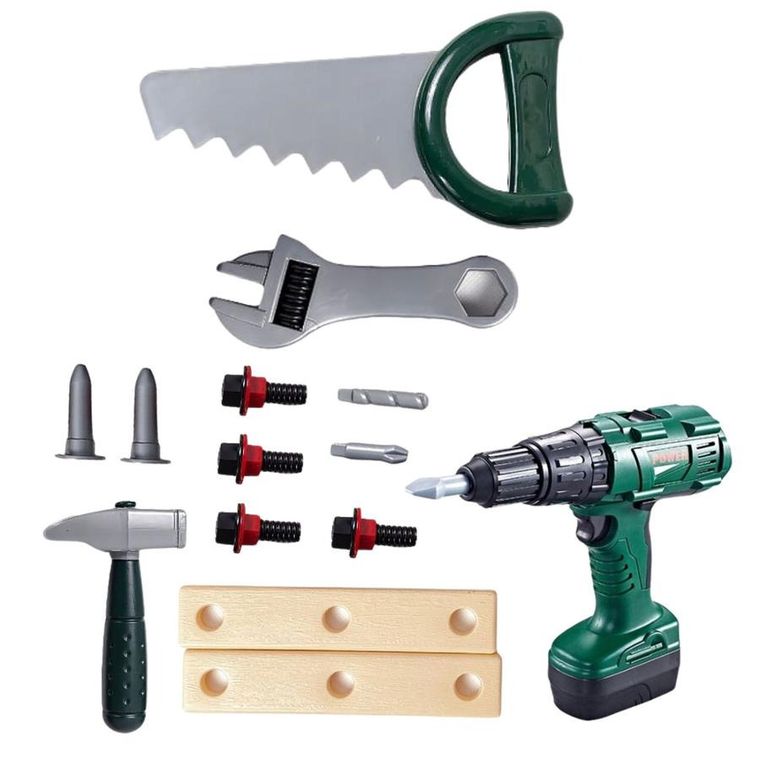 Lean Toys, zestaw majsterkowicza z wiertarką, narzędzia w skrzynce, 14 elementów